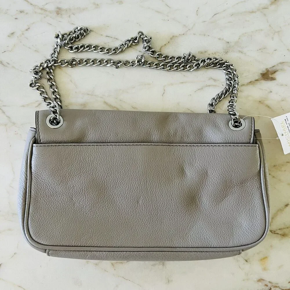 MICHAEL KORS Jet Set Chain Pearl Grey Leather Small Shoulder Flap Shoulder Bag